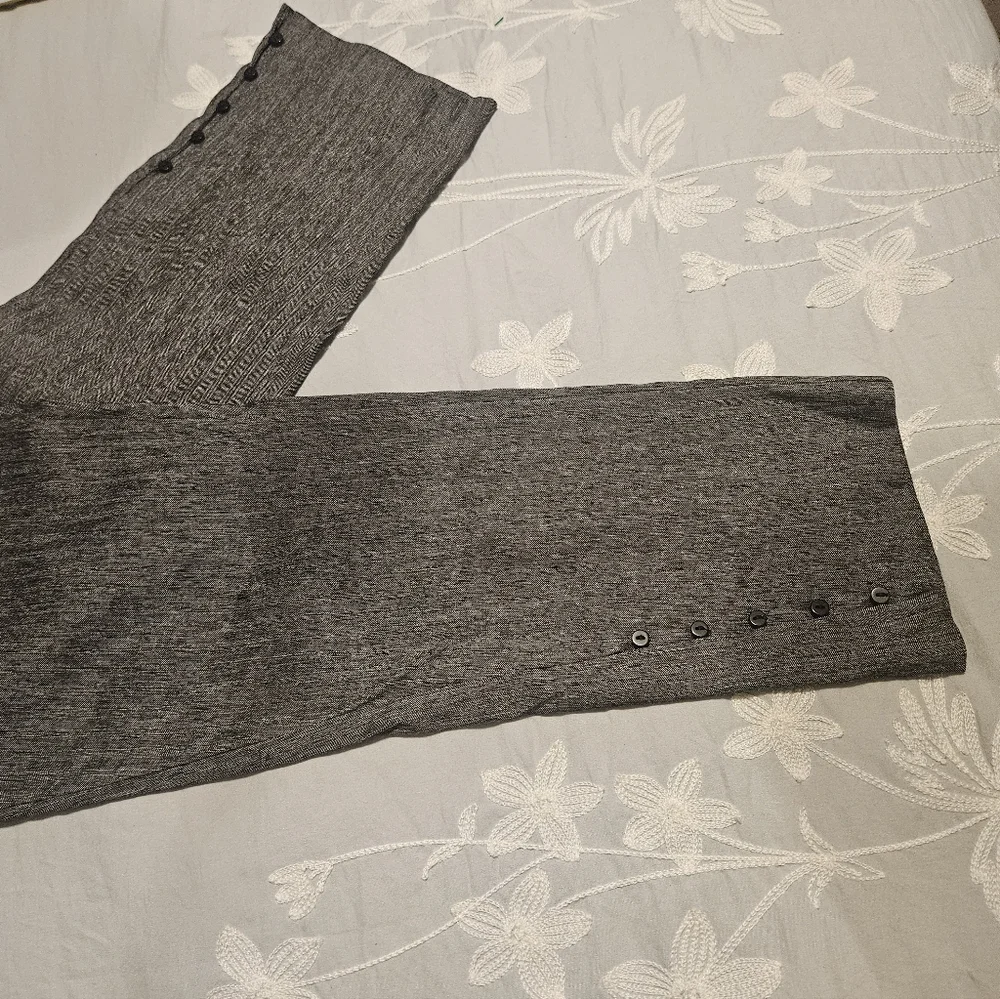 Gray Striped Textured Womens Mid Rise Pants With Cute Buttons On Each Leg - Picture 4 of 6